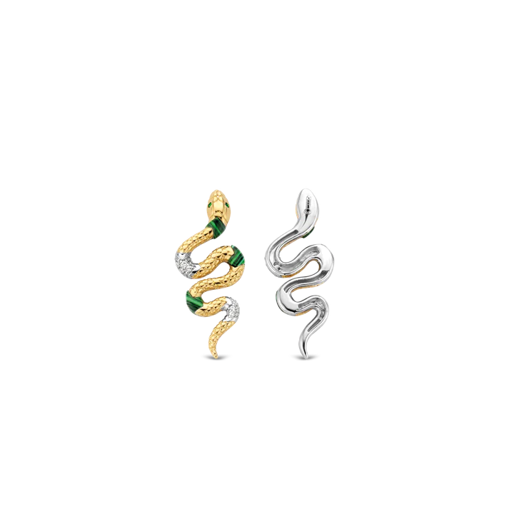 Orecchini serpente argento dorato con smalto verde e zaffiri - 7827EM