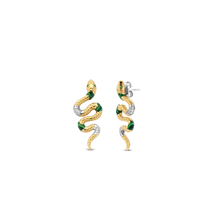 Orecchini serpente argento dorato con smalto verde e zaffiri - 7827EM