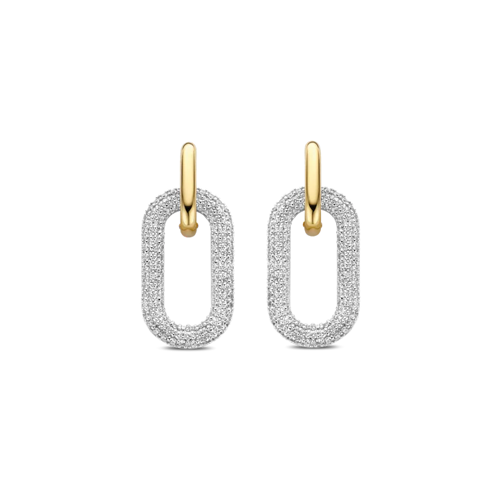 Golden silver chain earrings and white sapphires - 7844ZY