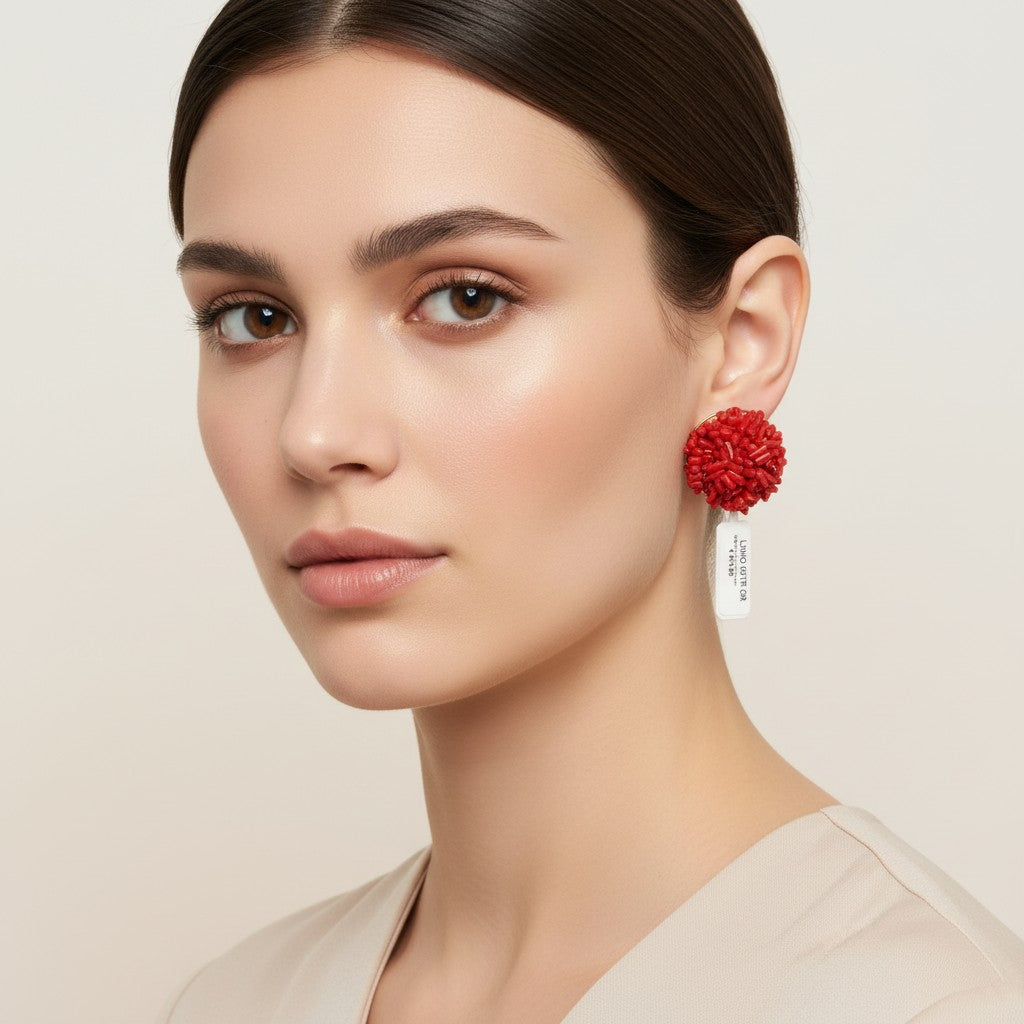 LUCEDEIMIEIOCCHI Orecchini a lobo Alta Marea in argento dorato e corallo rosso - LDMO 00TR OR