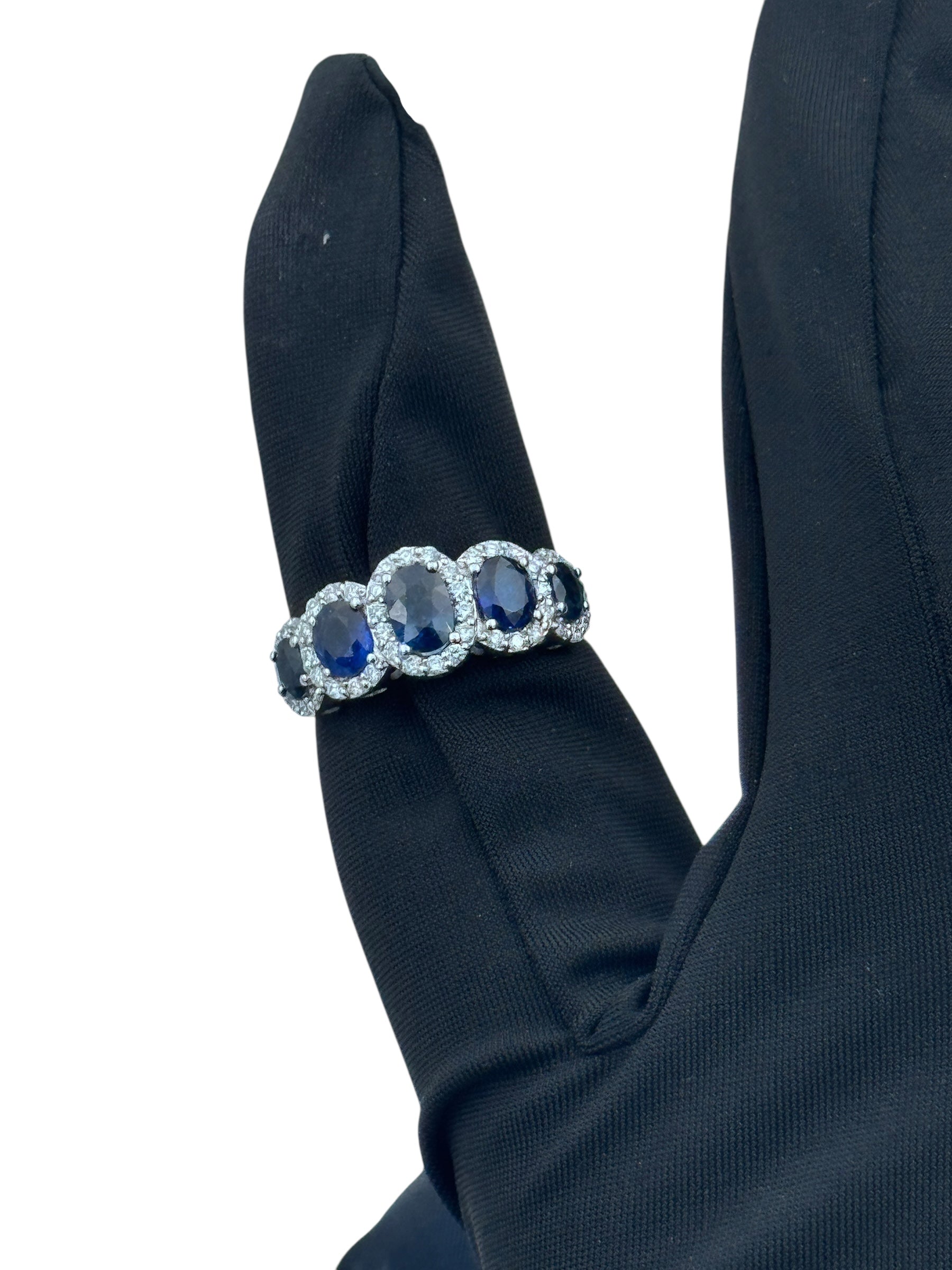 Diana - Veretta in oro bianco 18kt, diamanti e 5 zaffiri - AN D. 90-5B ZA