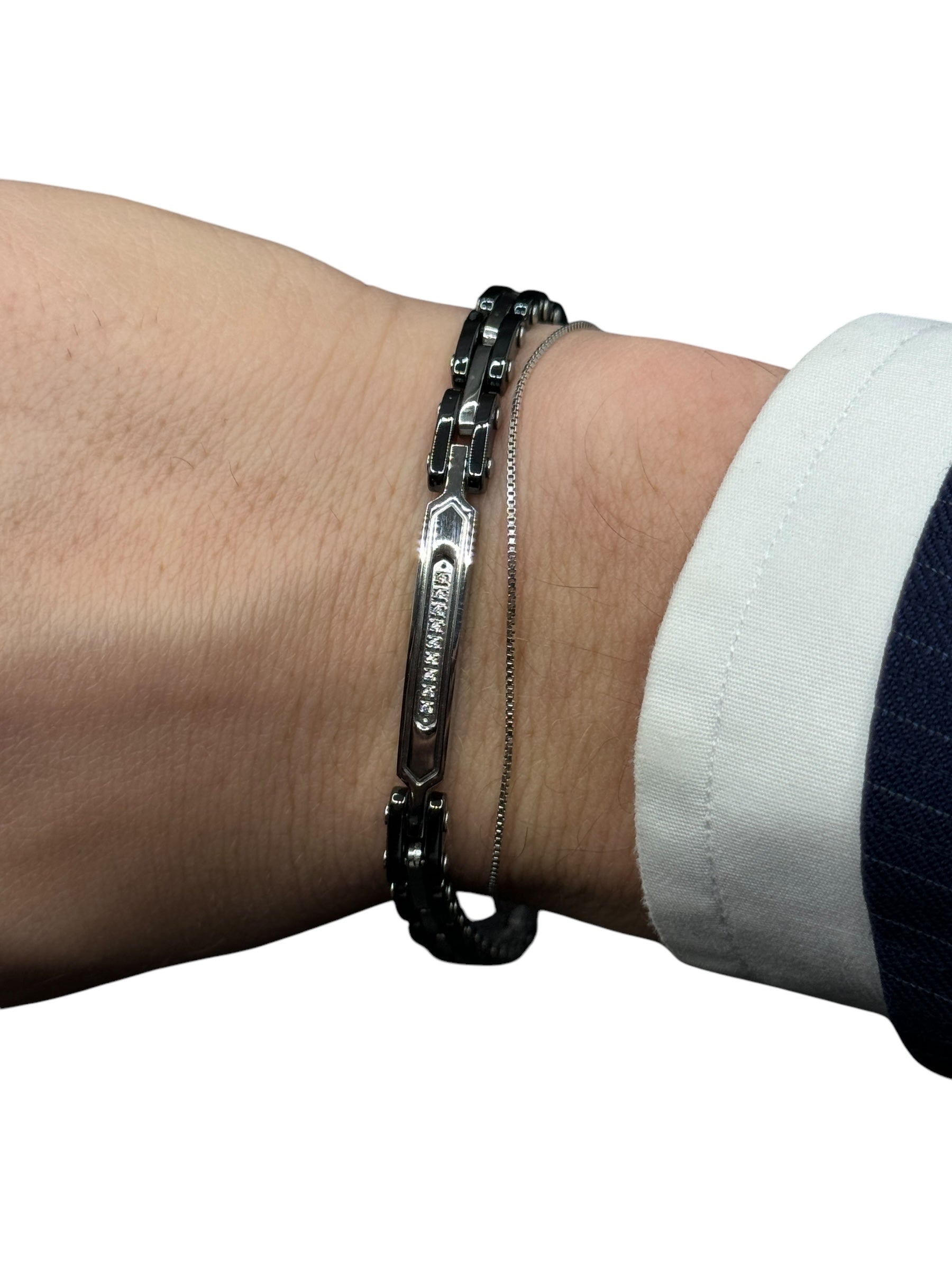 Bracciale da Uomo Zancan in Acciaio, pvd nero, con Targa e Zirconi bianchi centrali  - UHB129