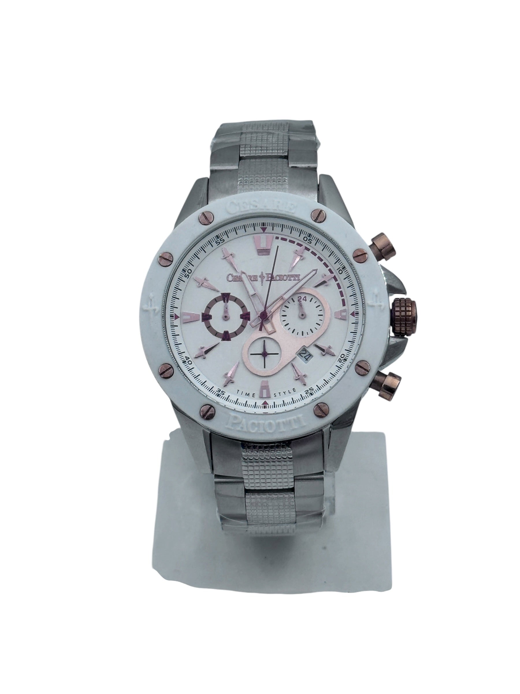 Orologio Cesare Paciotti, White Frozen, quadrante bianco al quarzo, 45mm - TSCR068
