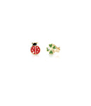 BOUCLES D'OREILLES LUCK EN OR JAUNE FORME FEUILLE DE COUR ET COCCINELLE - PMG053