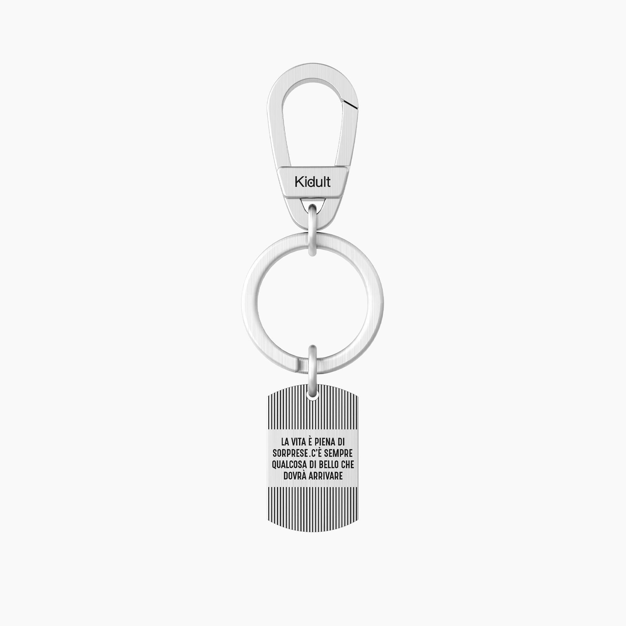 Steel key ring with pendant and motivational phrase | Life is full of surprises. There's always something good to come - 781003