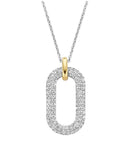 Silver chain with oval pendant and white sapphires - 3964ZY