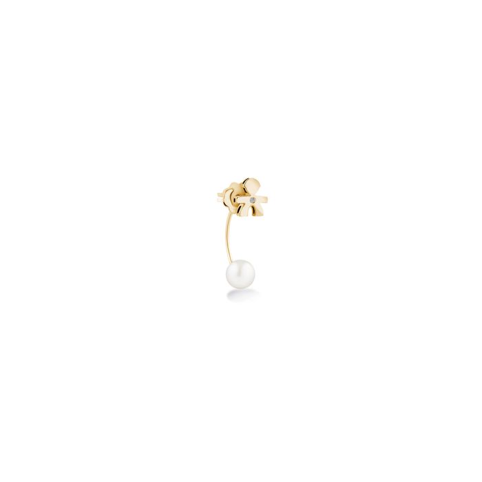 LE PERLE - GIRL'S SINGLE EARRING IN YELLOW GOLD, DIAMOND AND PEARL - LBB812