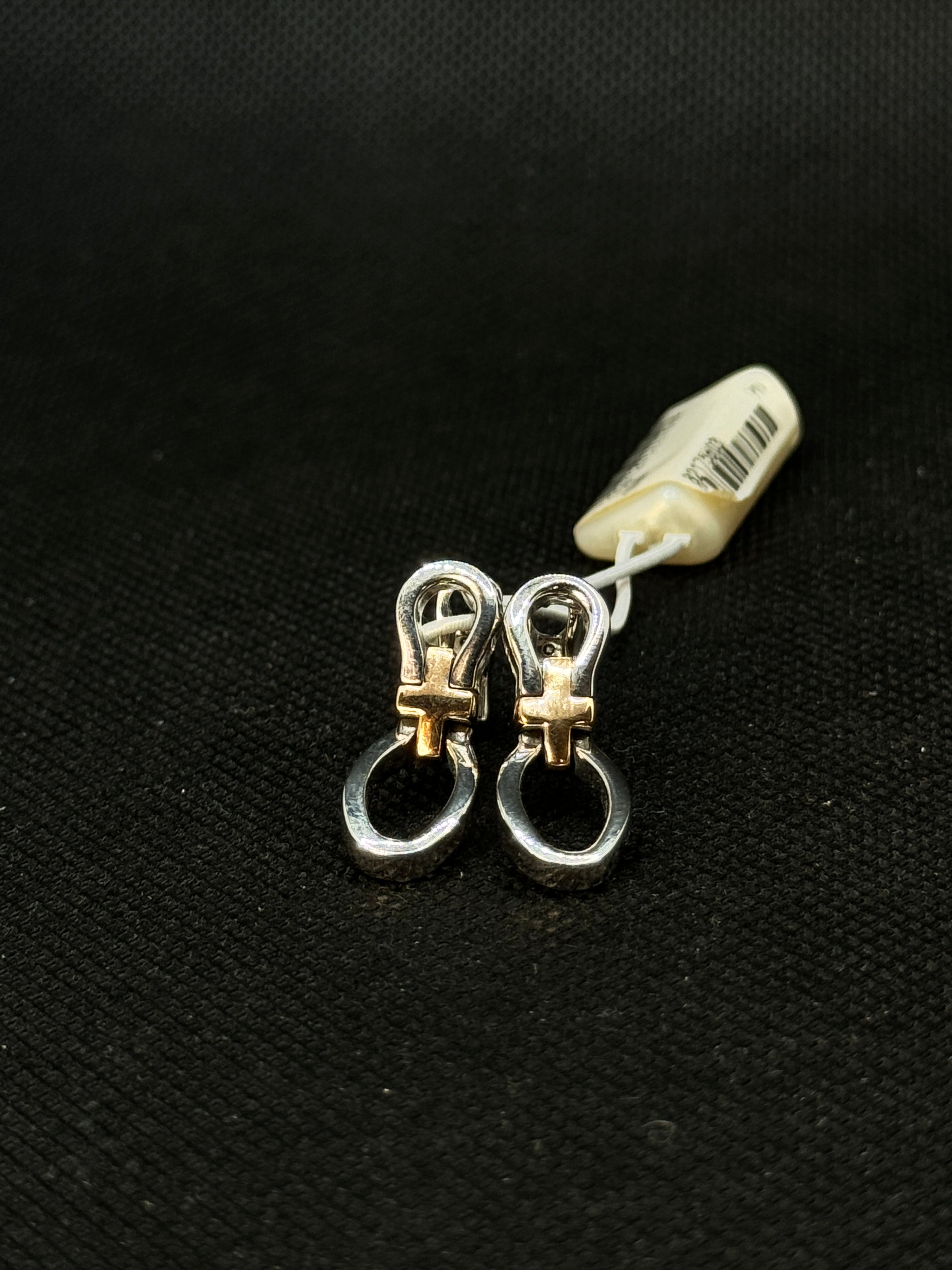 CHAMENTO boucles d'oreilles bicolores en or blanc avec croix centrale en or jaune - 82175803