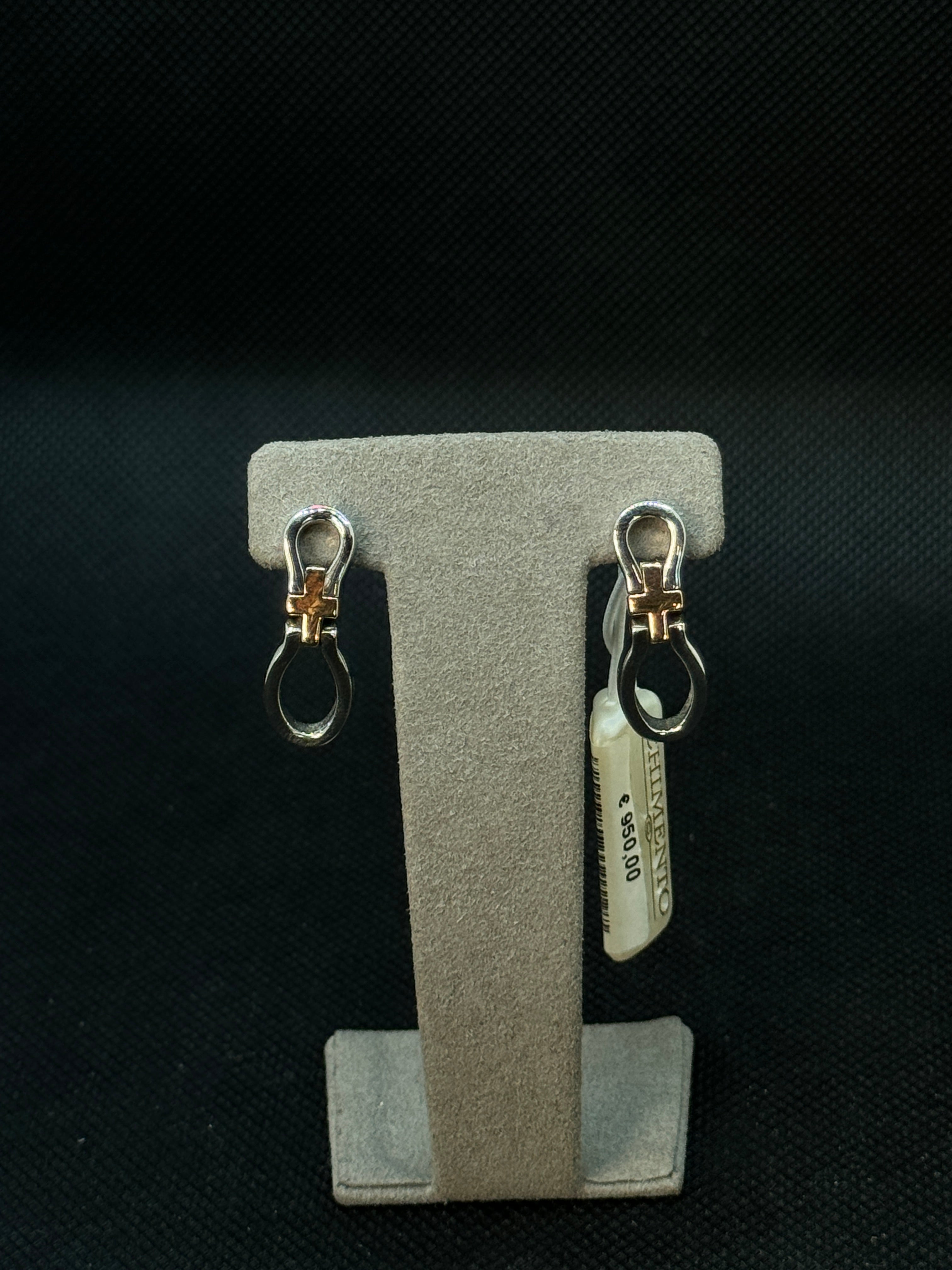 CHAMENTO two-tone white gold earrings with central cross in yellow gold - 82175803