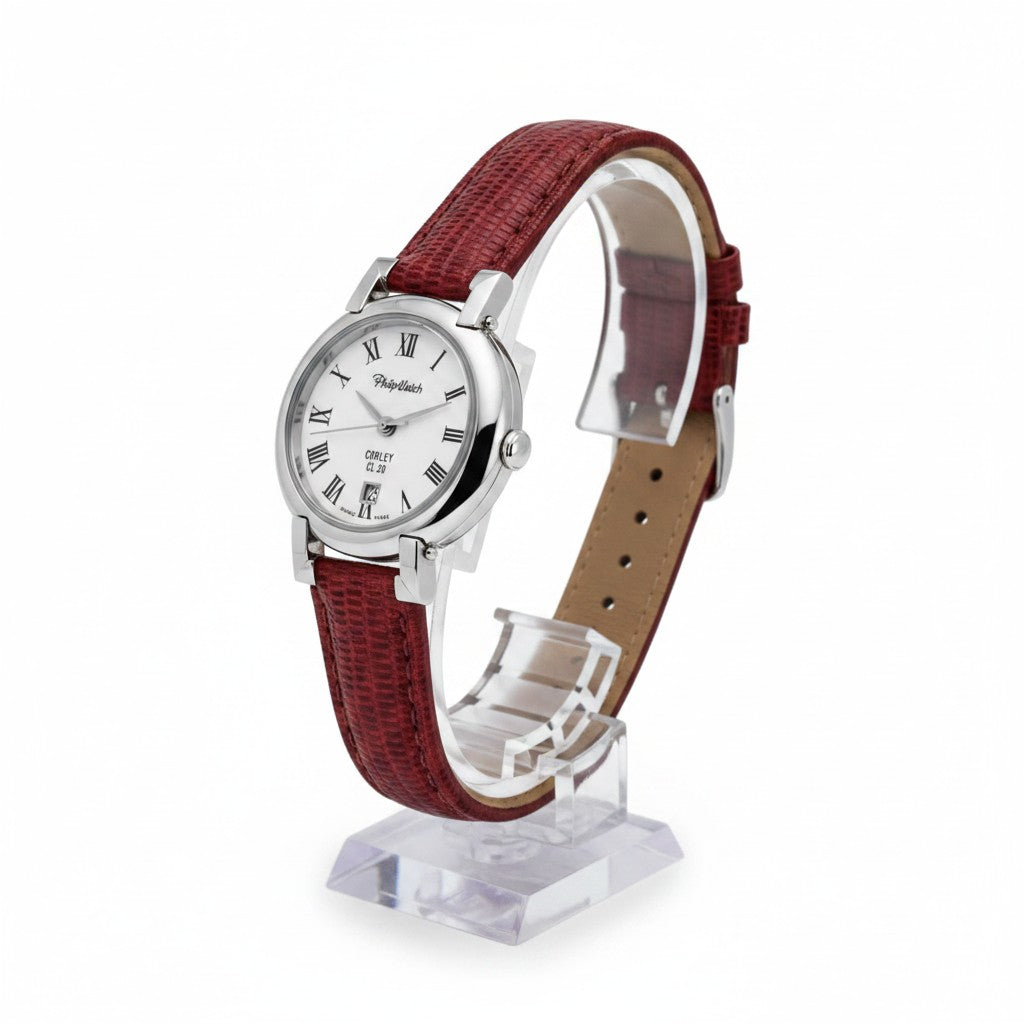 Orologio Philip Watch Corley CL 20 – Quadrante Bianco, Cinturino in Pelle Bordeaux, 27mm - 8251535515