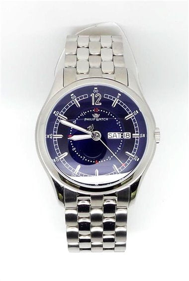 Orologio Philip Watch Day-Date — Acciaio 36 mm — Quarzo, quadrante blu con datario giorno e data — NOS  - 8253101125