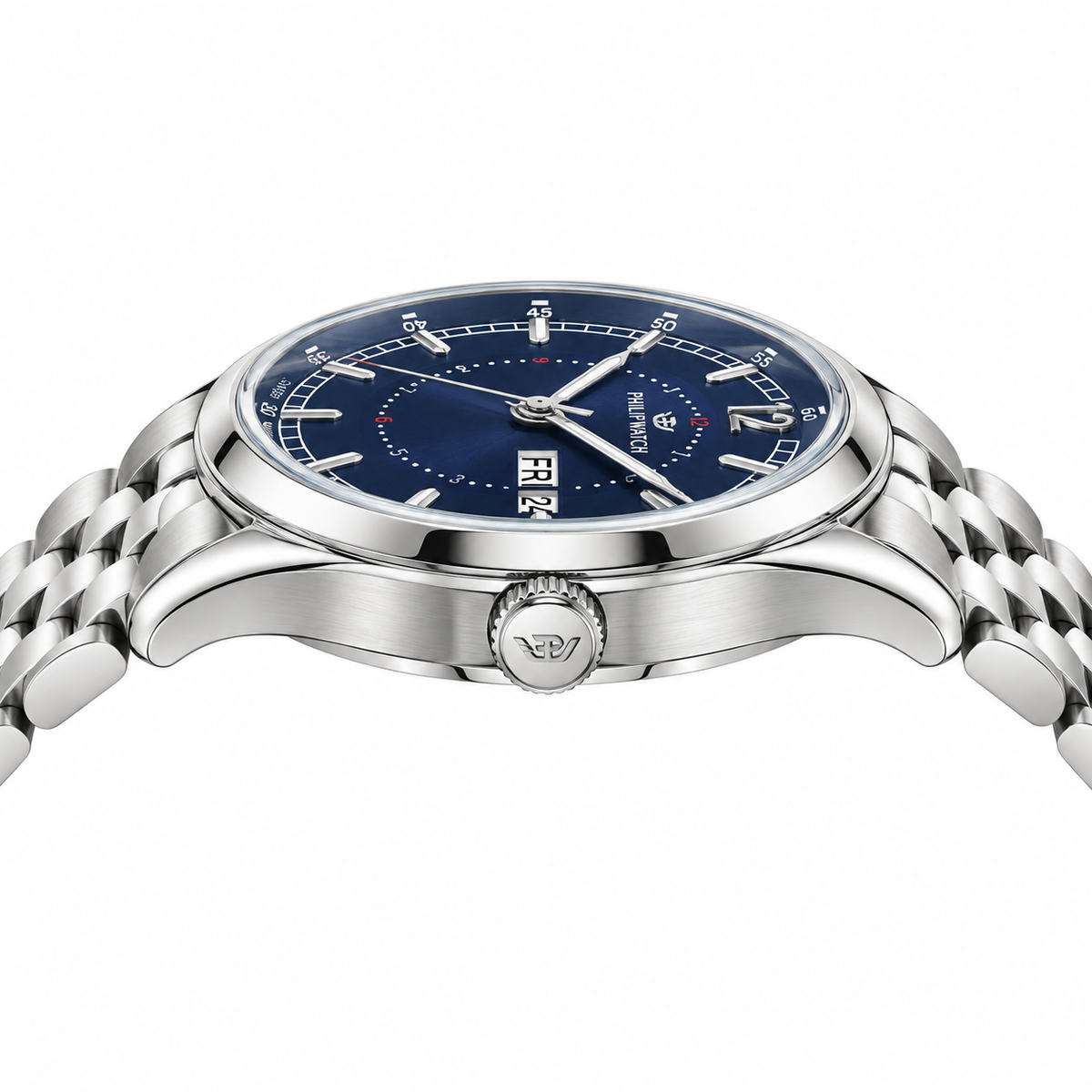 Orologio Philip Watch Day-Date — Acciaio 36 mm — Quarzo, quadrante blu con datario giorno e data — NOS  - 8253101125