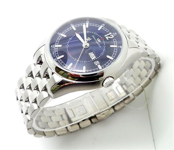 Orologio Philip Watch Day-Date — Acciaio 36 mm — Quarzo, quadrante blu con datario giorno e data — NOS  - 8253101125