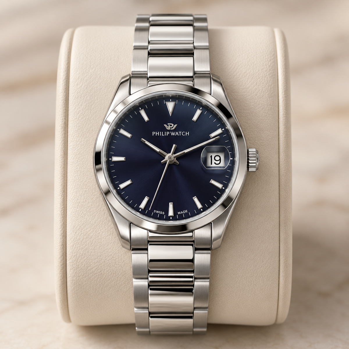 Orologio Philip Watch Solo tempo con data da donna, quadrante blu soleil al quarzo, 35mm — NOS - 8253300045