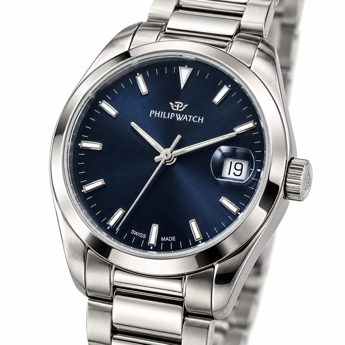 Orologio Philip Watch Solo tempo con data da donna, quadrante blu soleil al quarzo, 35mm — NOS - 8253300045