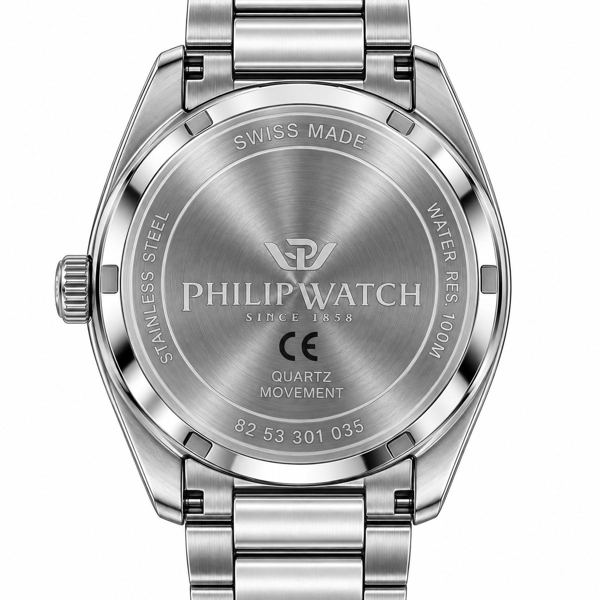 Orologio Philip Watch Day-Date — Acciaio 38 mm — Quarzo, giorno esteso a ore 12 e data a ore 3, quadrante blu — NOS - 8253301035