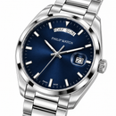 Orologio Philip Watch Day-Date — Acciaio 38 mm — Quarzo, giorno esteso a ore 12 e data a ore 3, quadrante blu — NOS - 8253301035