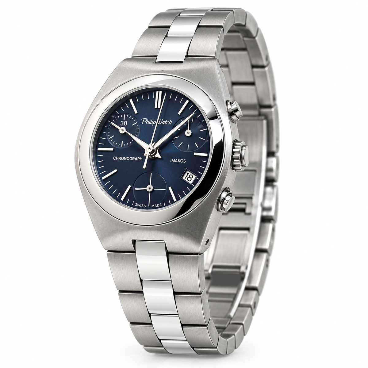Orologio Philip Watch Imakos Chronograph Lady — Acciaio 30 mm — Cronografo al quarzo, quadrante blu — NOS - 8273960545