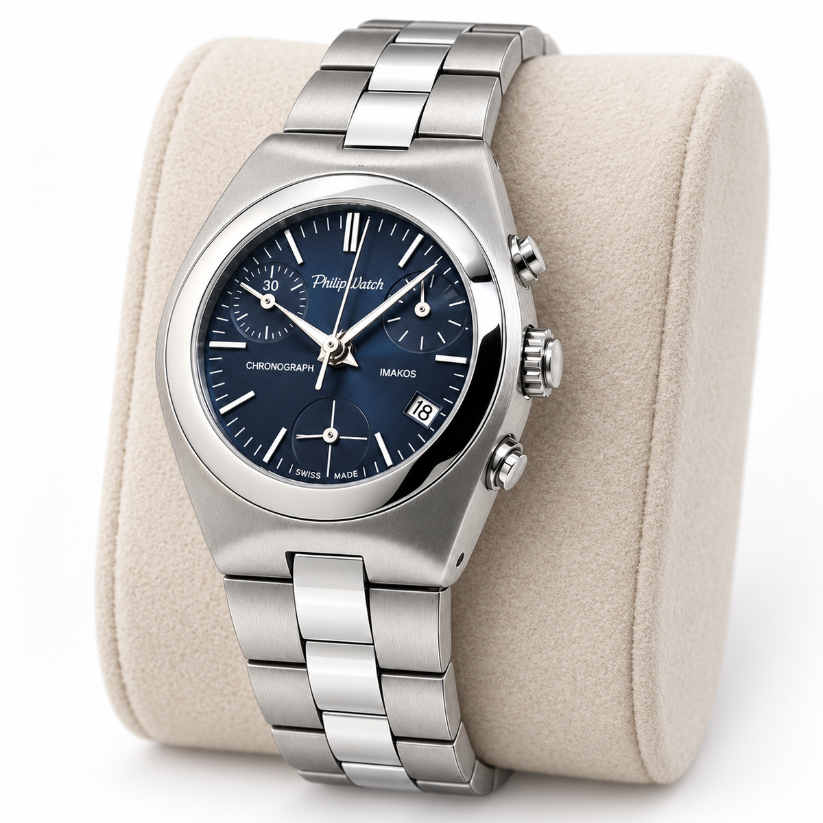 Orologio Philip Watch Imakos Chronograph Lady — Acciaio 30 mm — Cronografo al quarzo, quadrante blu — NOS - 8273960545