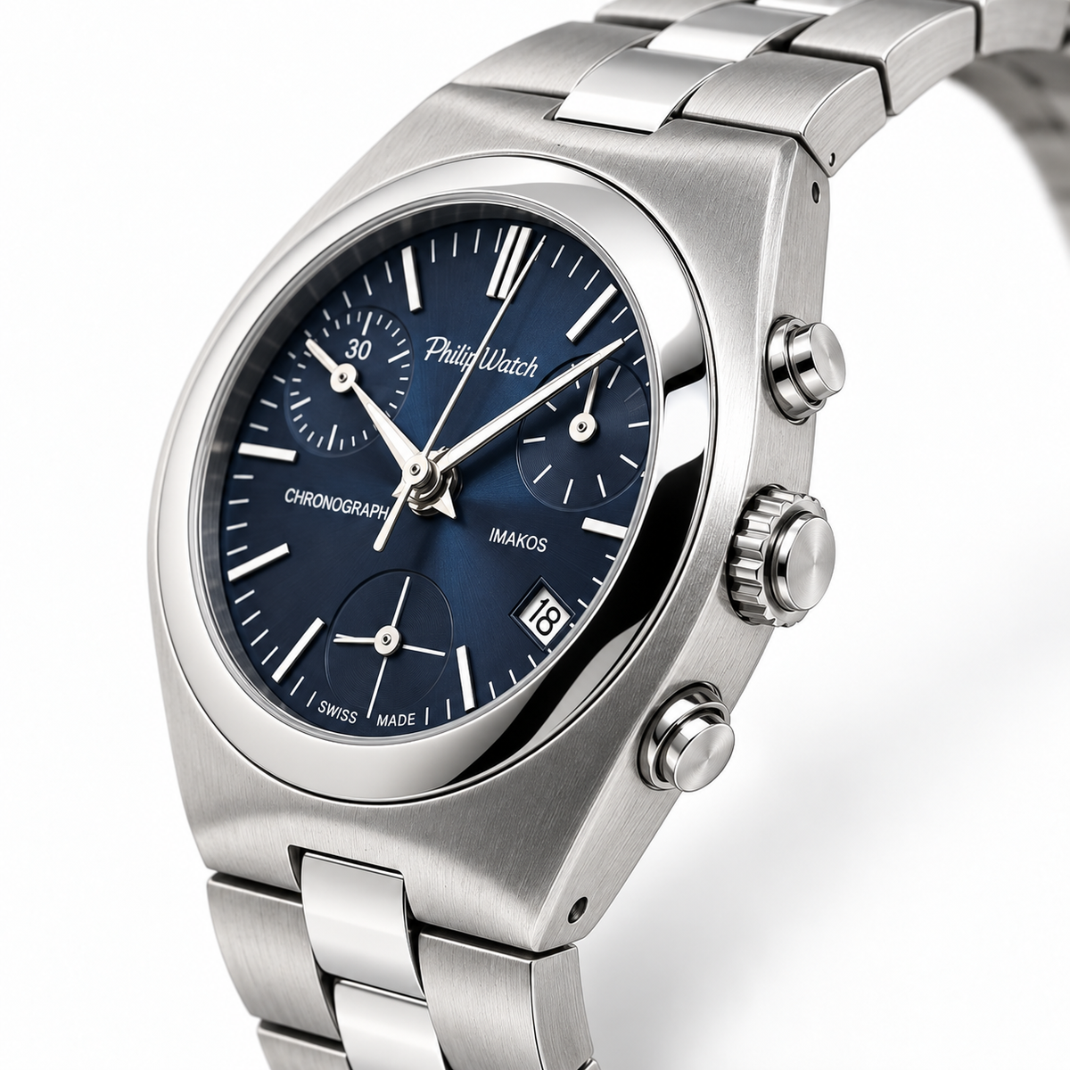 Orologio Philip Watch Imakos Chronograph Lady — Acciaio 30 mm — Cronografo al quarzo, quadrante blu — NOS - 8273960545