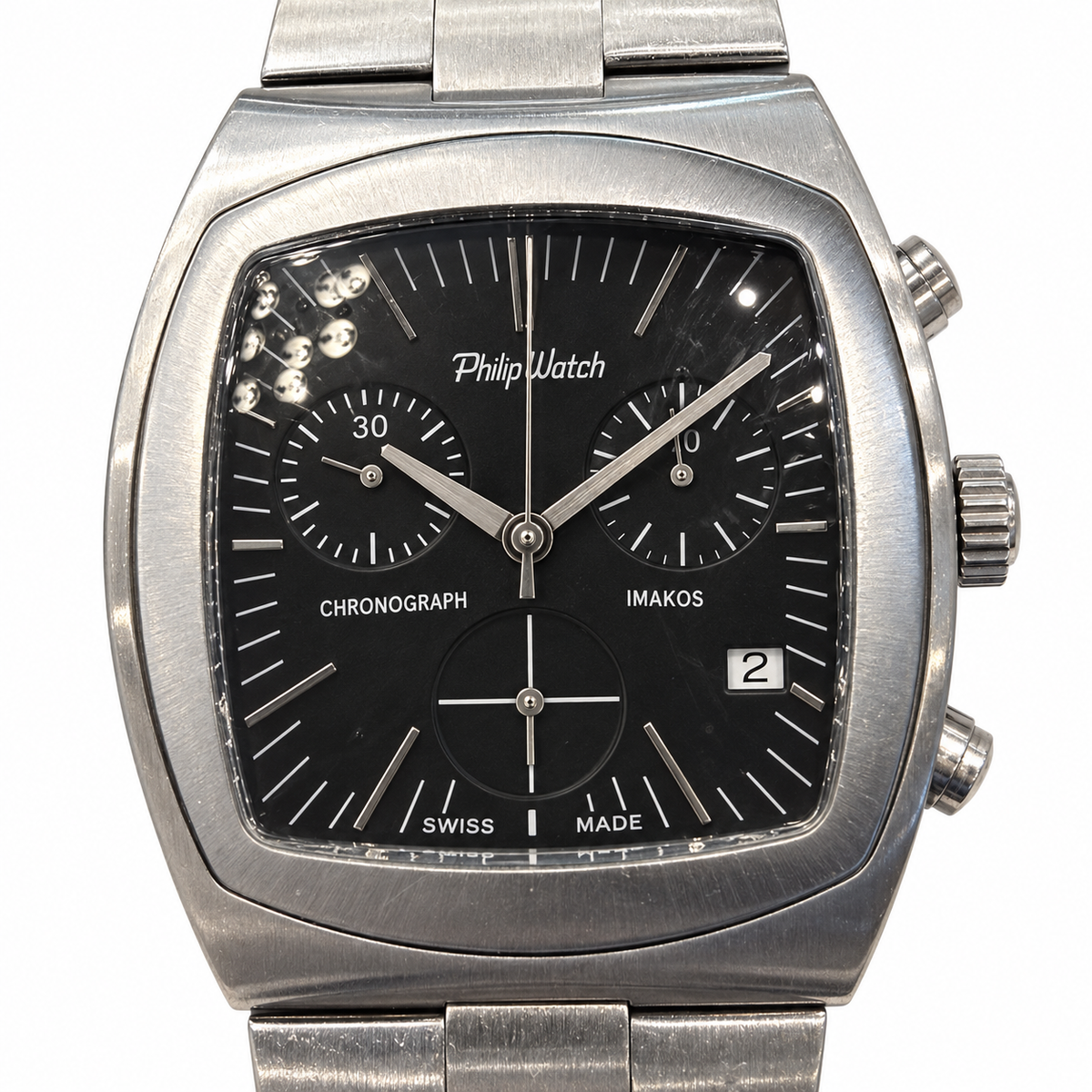 Orologio Philip Watch Imakos Uomo — Acciaio 30x33 mm — Cronografo al quarzo, datario ore 4 — NOS - 8273980545