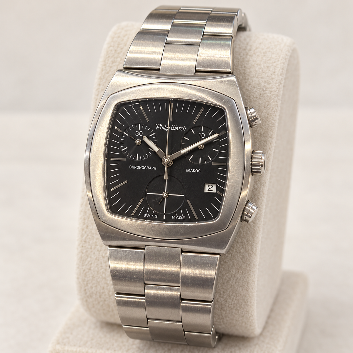 Orologio Philip Watch Imakos Uomo — Acciaio 30x33 mm — Cronografo al quarzo, datario ore 4 — NOS - 8273980545