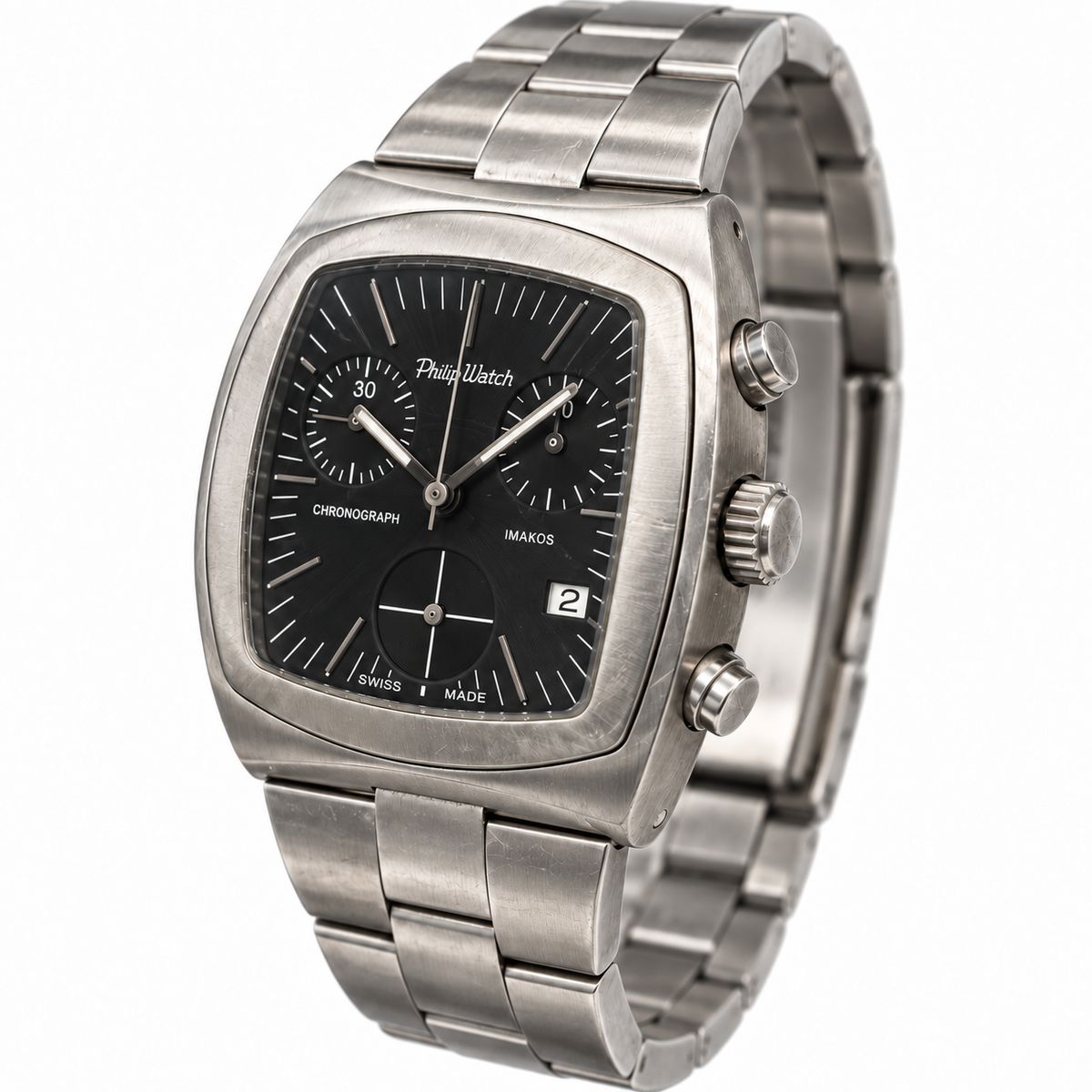 Orologio Philip Watch Imakos Uomo — Acciaio 30x33 mm — Cronografo al quarzo, datario ore 4 — NOS - 8273980545