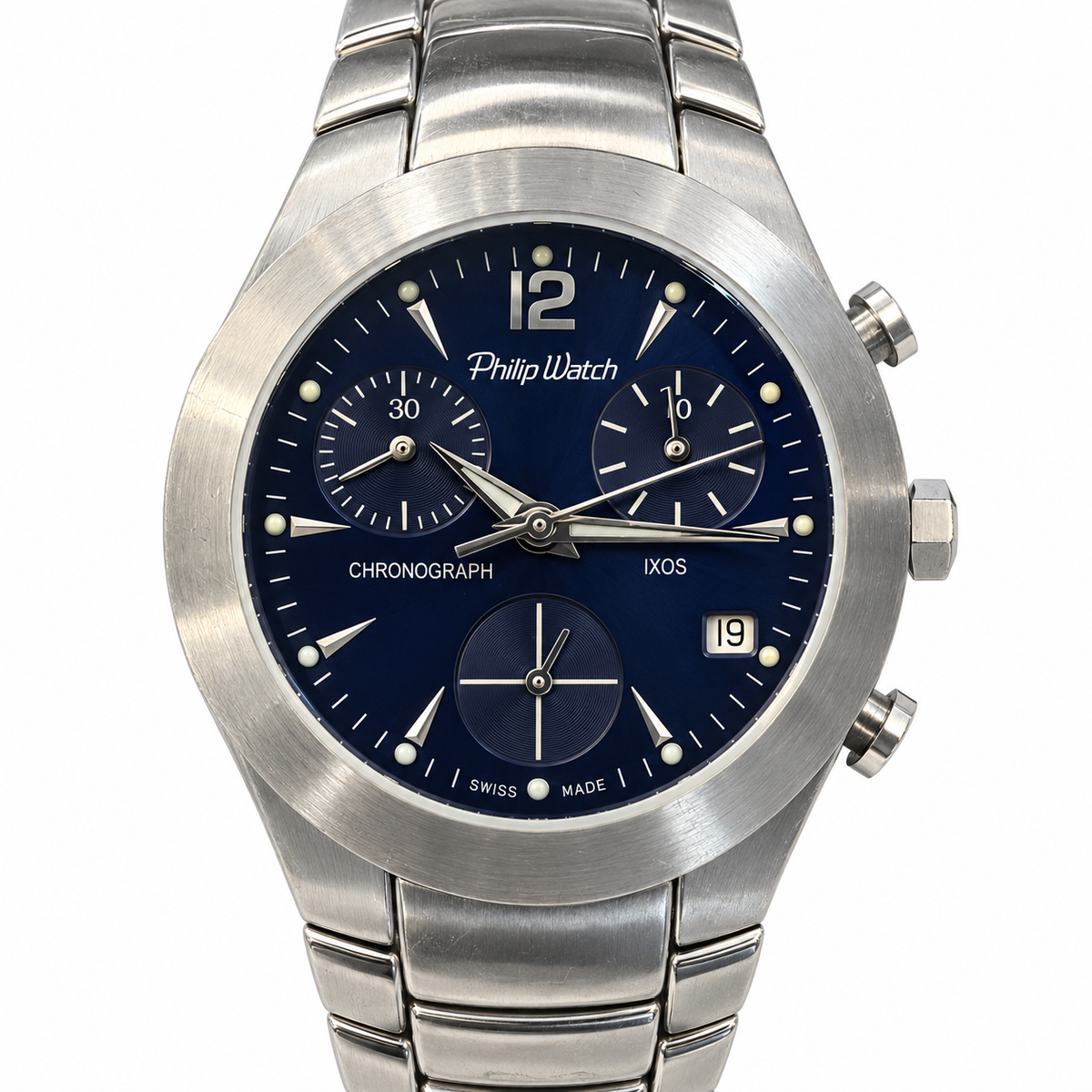 Orologio Philip Watch IXOS Donna — Acciaio 30 mm — Cronografo al quarzo quadrante blu — NOS - 8273990545