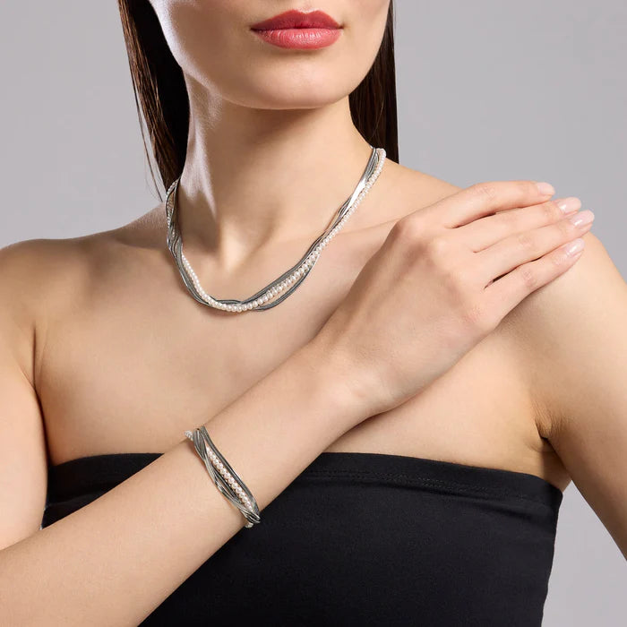 Kidult Bracciale acciaio con catena e perle conchiglia, Style 14 - 831045