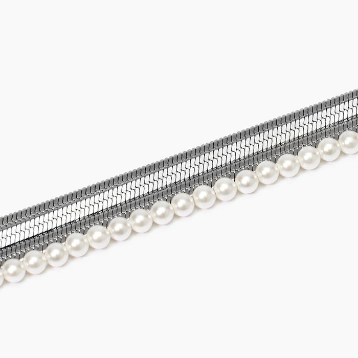 Kidult Bracciale acciaio con catena e perle conchiglia, Style 14 - 831045