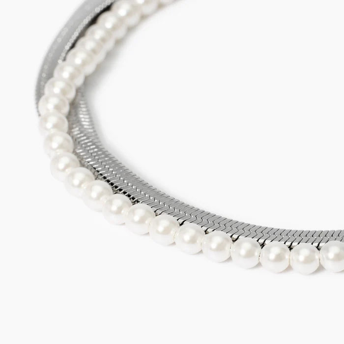 Kidult Bracciale acciaio con catena e perle conchiglia, Style 14 - 831045