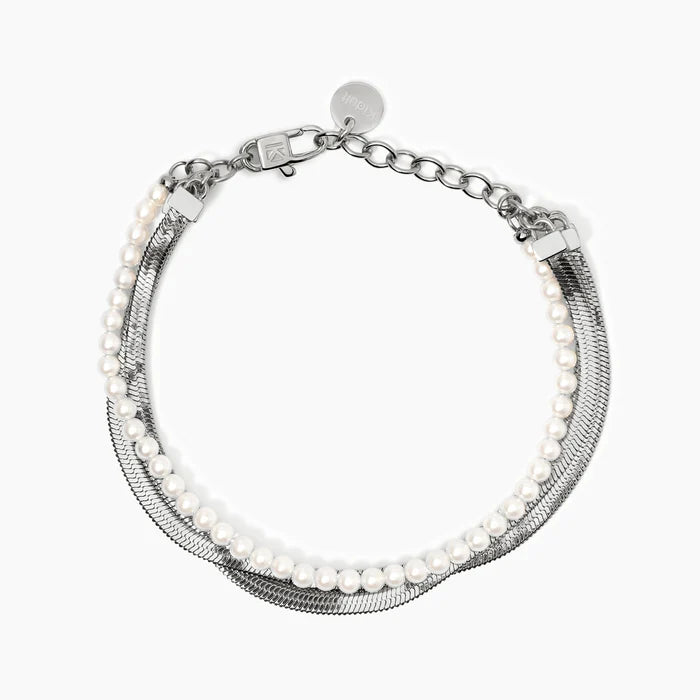 Kidult Bracciale acciaio con catena e perle conchiglia, Style 14 - 831045