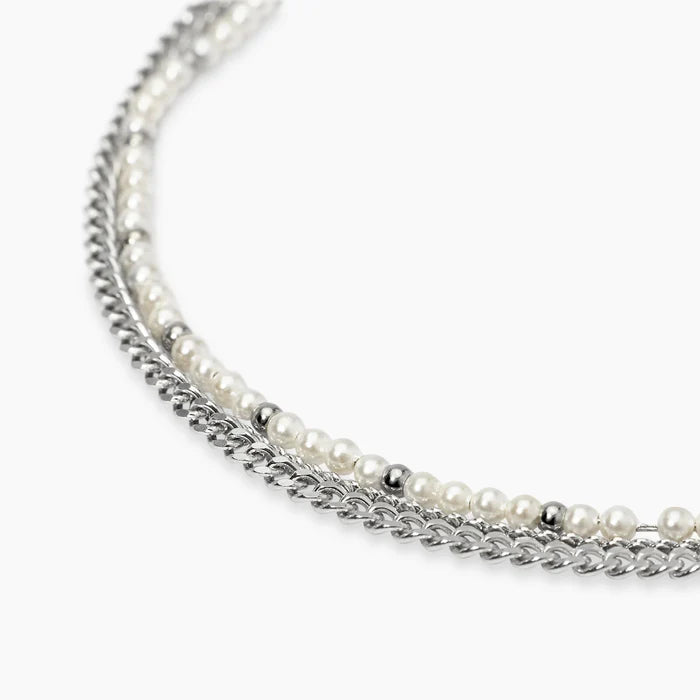 Kidult Bracciale in acciaio con catene e perle conchiglia - 831064