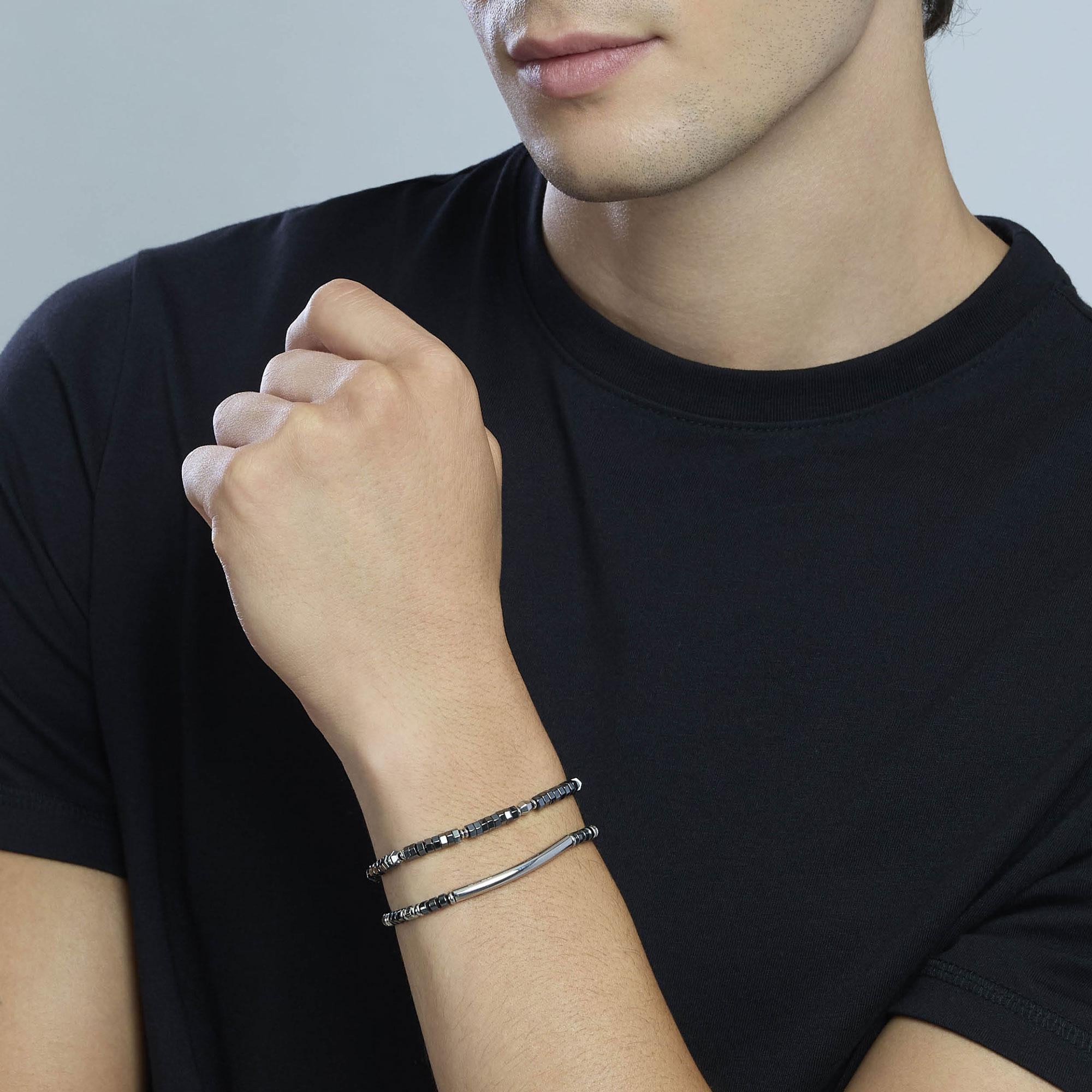 Kidult Bracciale da Uomo regolabile in acciaio e ematite, Style 23 - 831125