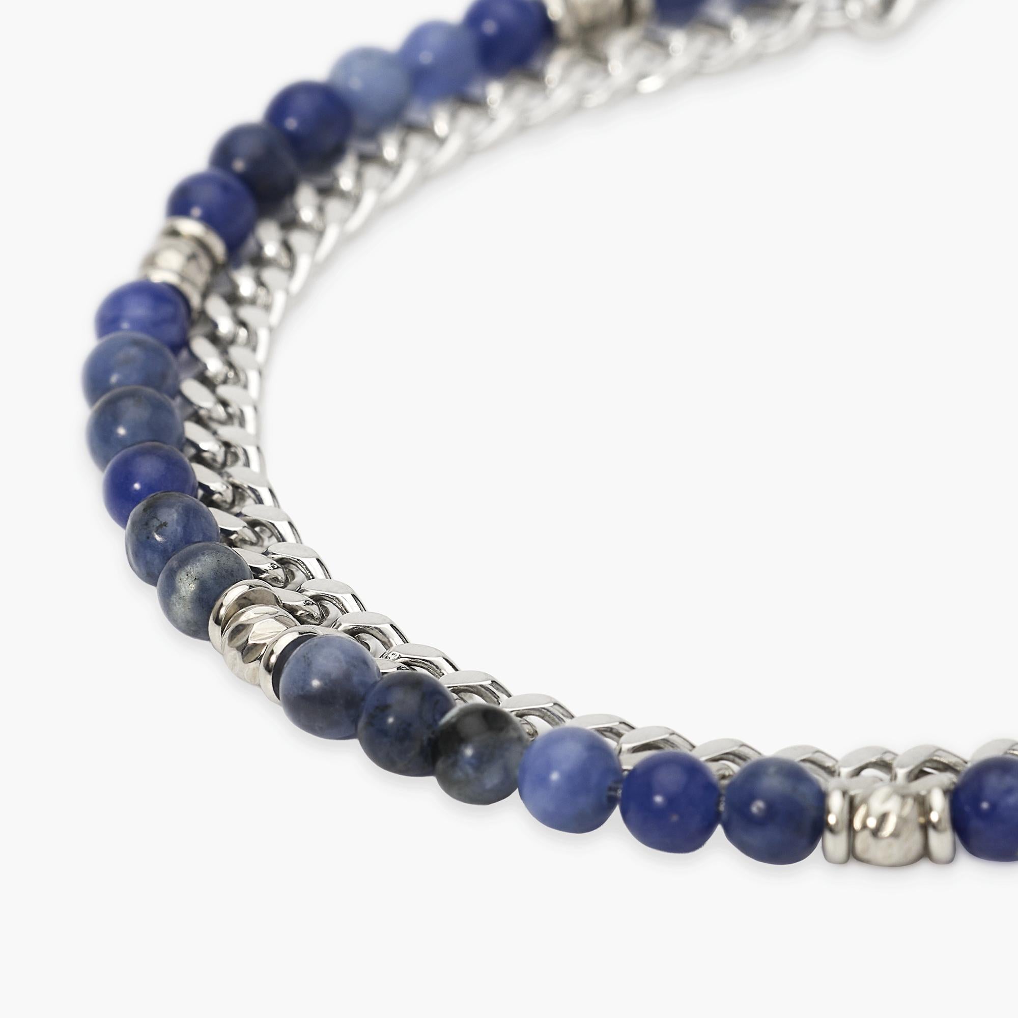 Kidult Bracciale uomo con con catena groumette e sfere diamantate e sodalite blu, Style 37 - 831156