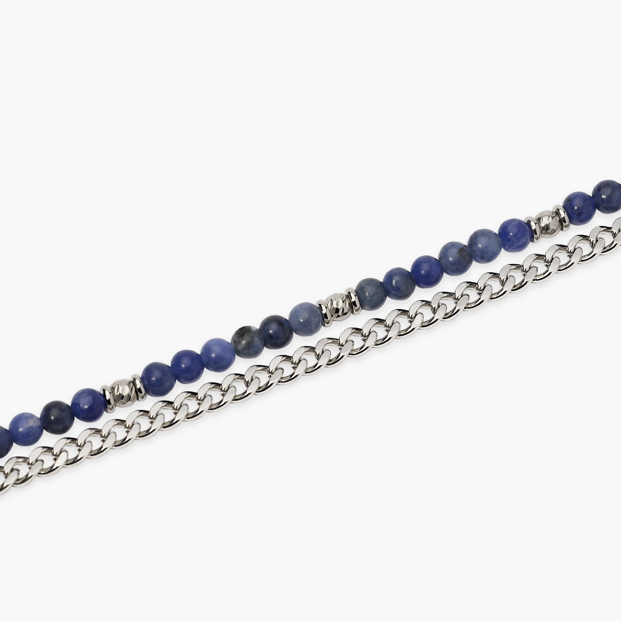 Kidult Bracciale uomo con con catena groumette e sfere diamantate e sodalite blu, Style 37 - 831156
