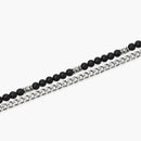 Kidult Bracciale uomo con catena groumette e catena con sfere diamantate e agata nera, Style 37 - 831157