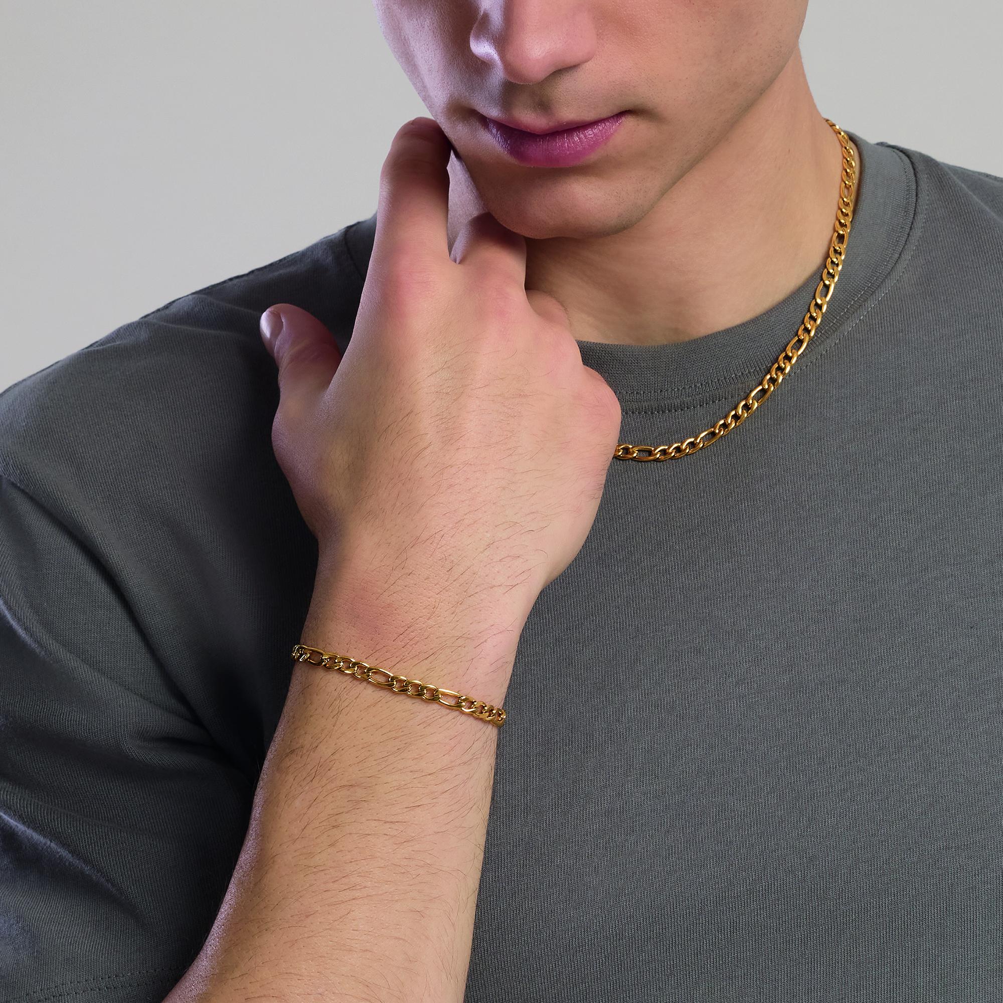 Kidult Bracciale uomo in acciaio dorato con catena figaro, Style 36 - 831162