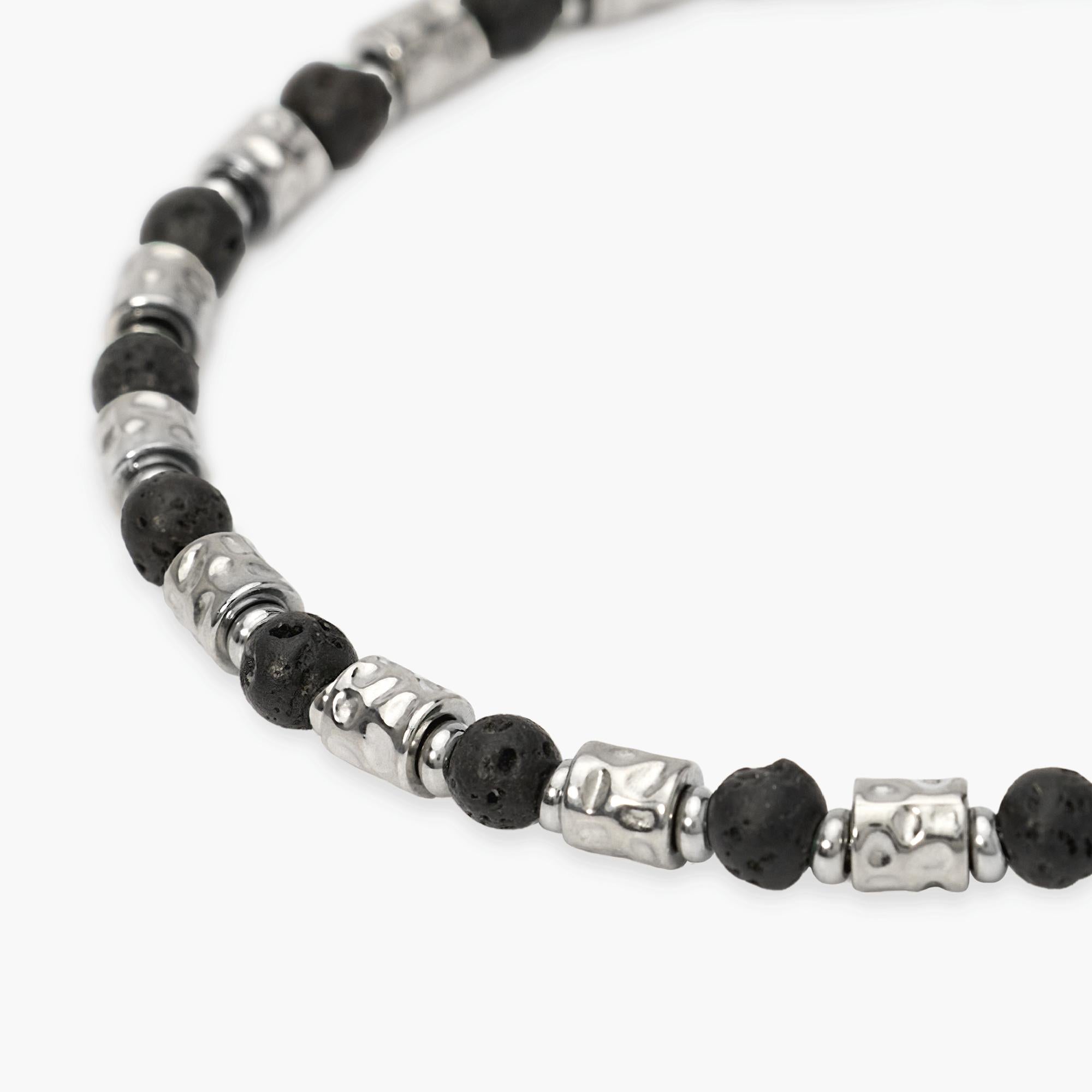 Kidult Bracciale uomo acciaio con cubetti martellati e pietra lavica, Style 38 - 831164