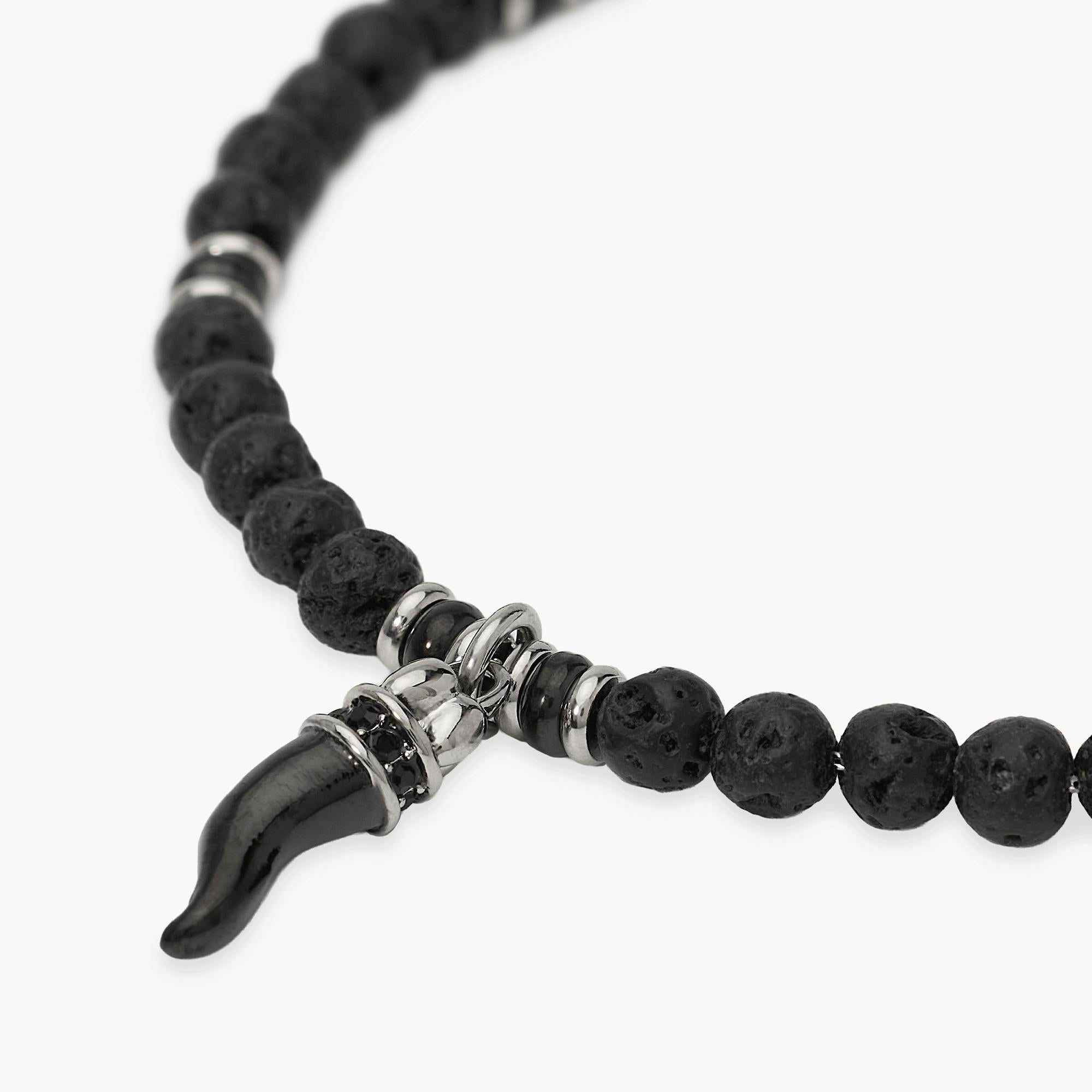 Kidult Bracciale uomo in acciaio con pietra lavica e cornetto, Style 02 - 831165