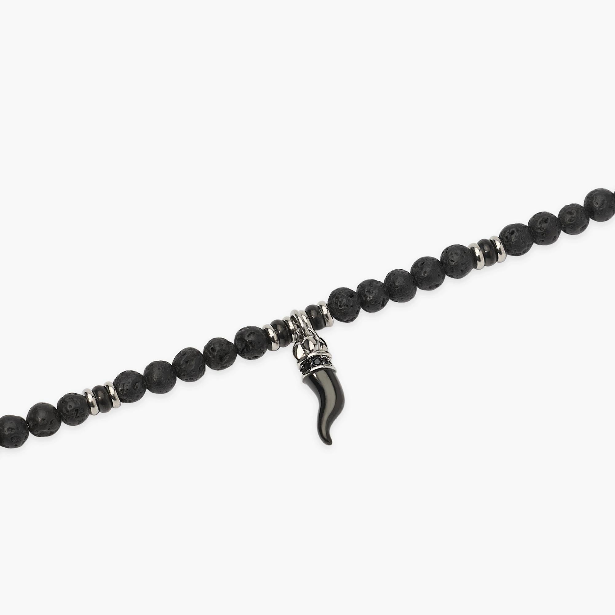 Kidult Bracciale uomo in acciaio con pietra lavica e cornetto, Style 02 - 831165