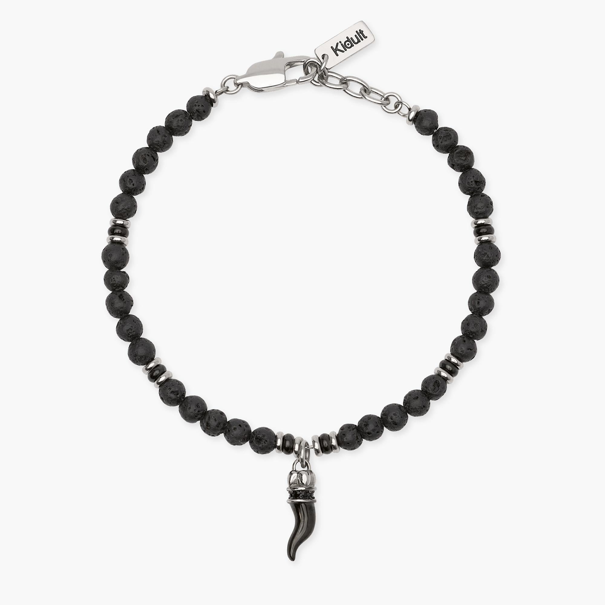 Kidult Bracciale uomo in acciaio con pietra lavica e cornetto, Style 02 - 831165