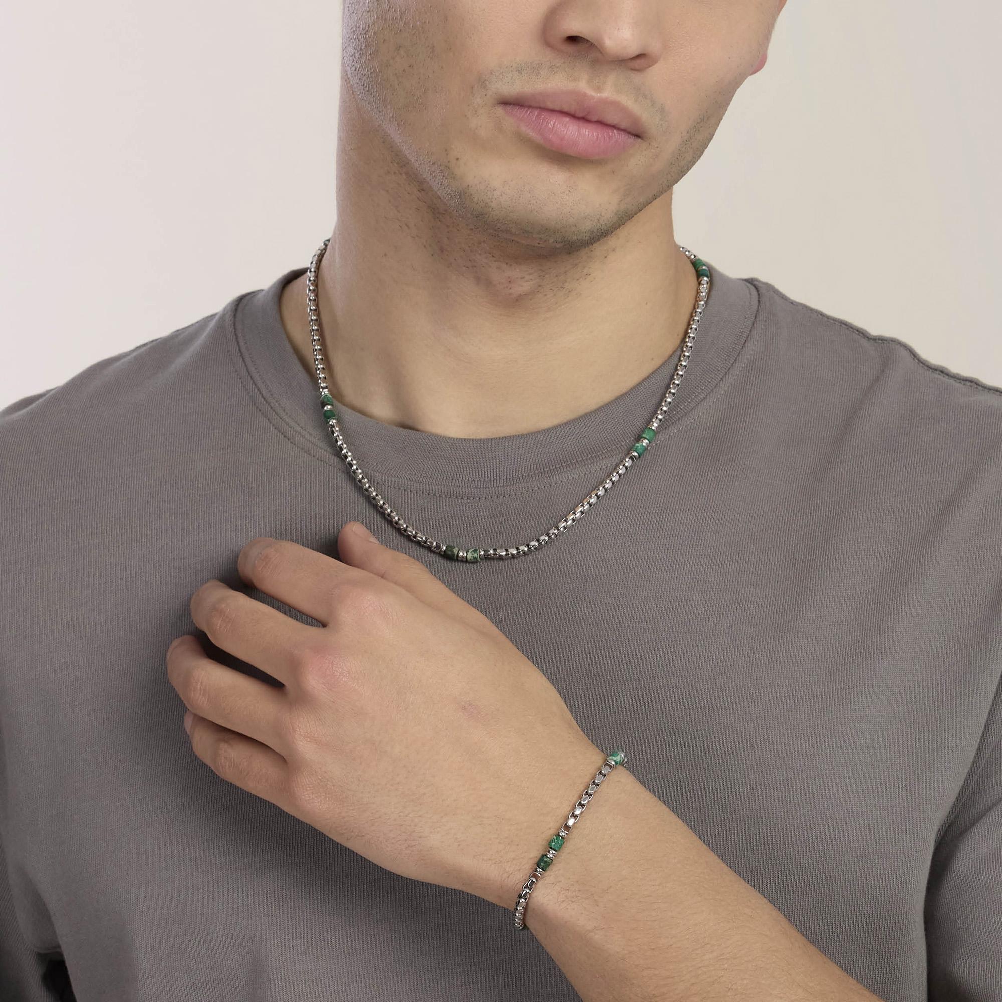 Kidult Bracciale da uomo con catena veneta e cilindri in diaspro verde
Style 03 - 831174