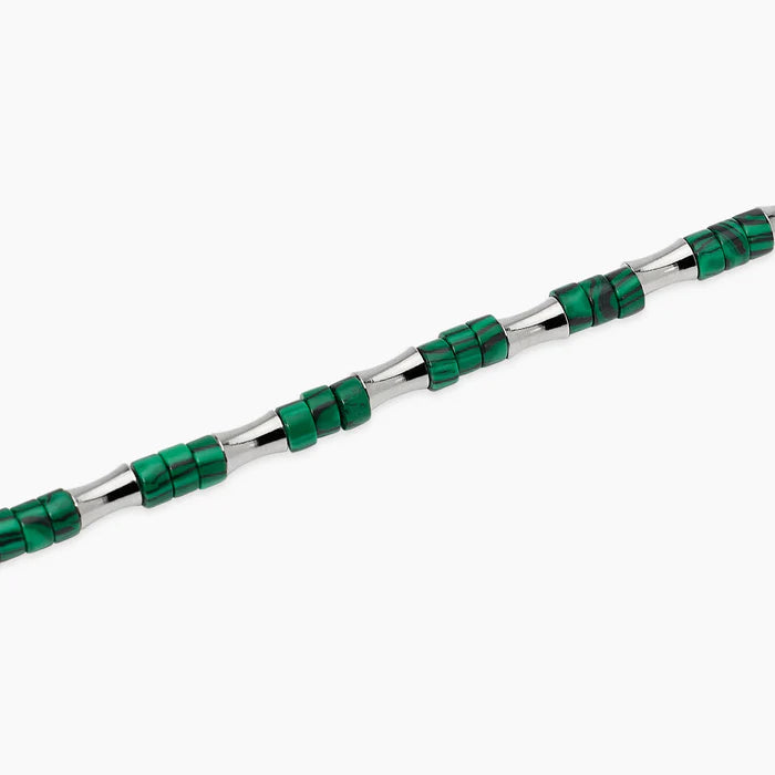 Kidult Bracciale in acciaio da uomo con elementi bambù in acciaio e malachite sintetica - 831181