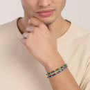 Kidult Bracciale in acciaio da uomo con elementi bambù in acciaio e malachite sintetica - 831181