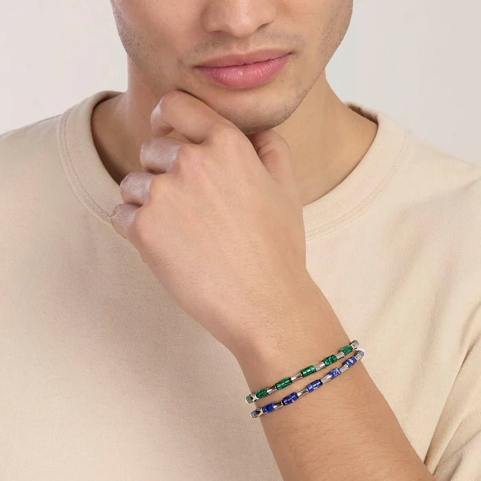 Kidult Bracciale in acciaio da uomo con elementi bambù in acciaio e malachite sintetica - 831181