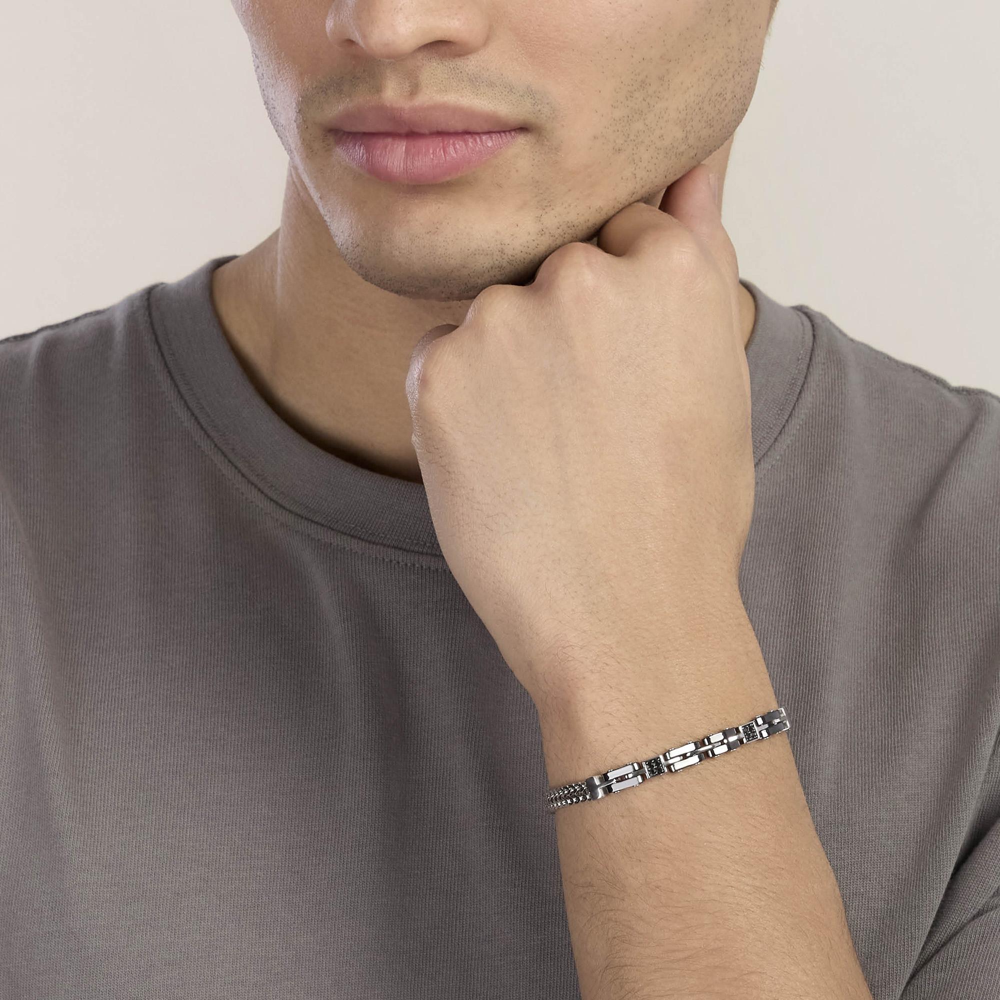 Kidult Bracciale da uomo in acciaio e ceramica nera Style 56 - 831187