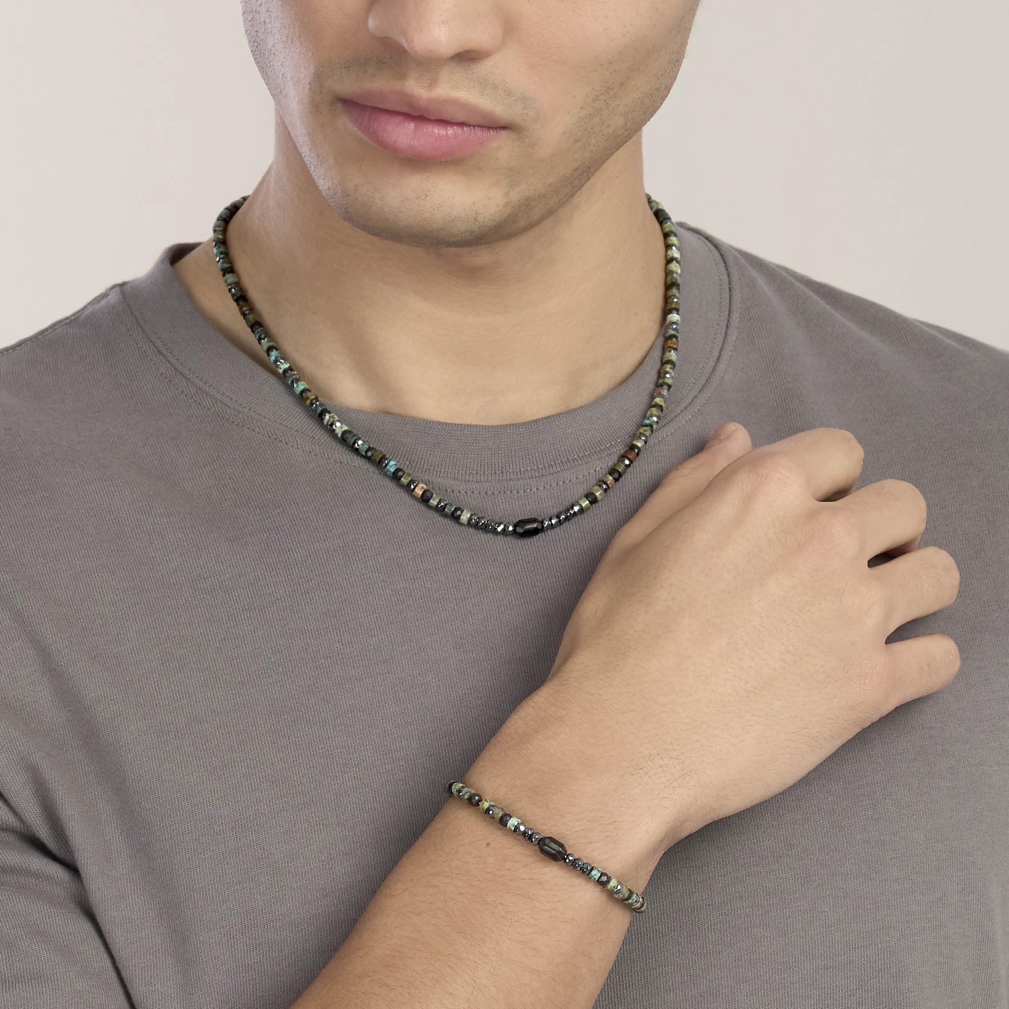 Kidult Bracciale da uomo regolabile con ematite e turchese verde Style 40 - 831209
