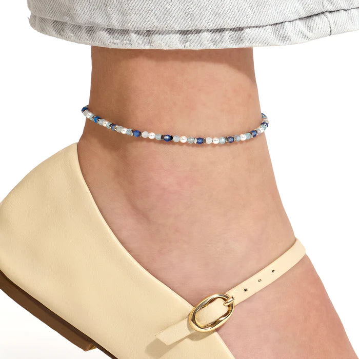 Kidult Cavigliera con perle conchiglia e pietre azzurre - 831277