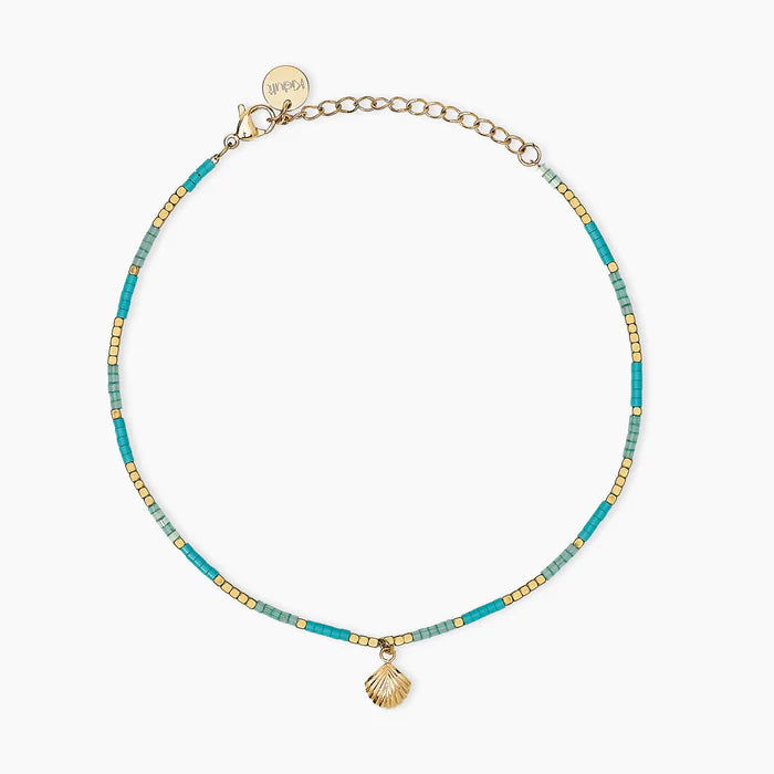 Kidult Cavigliera in acciaio dorato e inserti azzurri con conchiglia - 831278